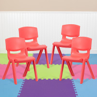 Flash Furniture 4-YU-YCX4-005-RED-GG 4 Pack Red Plastic Stackable School Chair with 15.5'' Seat Height
